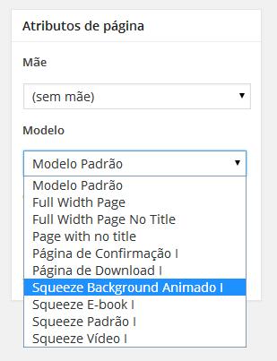 SqueezeWP Escolher Modelo de Página